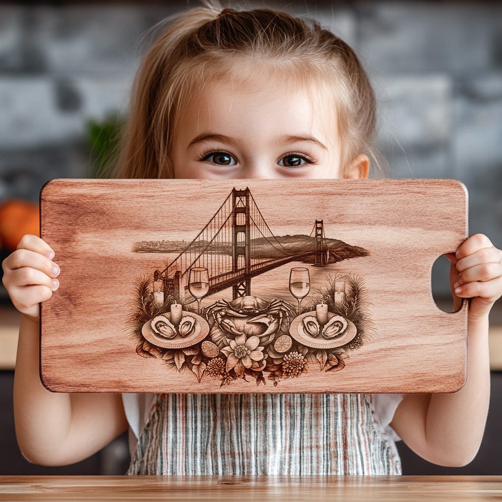 Harborside Charcuterie Board, Laser Engraving File, Golden Gate