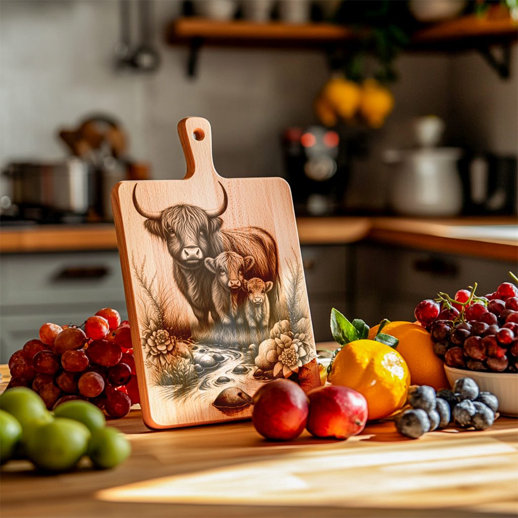 Highland Cow Family Engraving File, Charcuterie Board Decor,