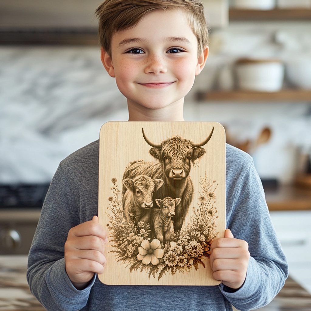 Highland Cow Wildflower Charcuterie Board Design, Kitchen Decor,