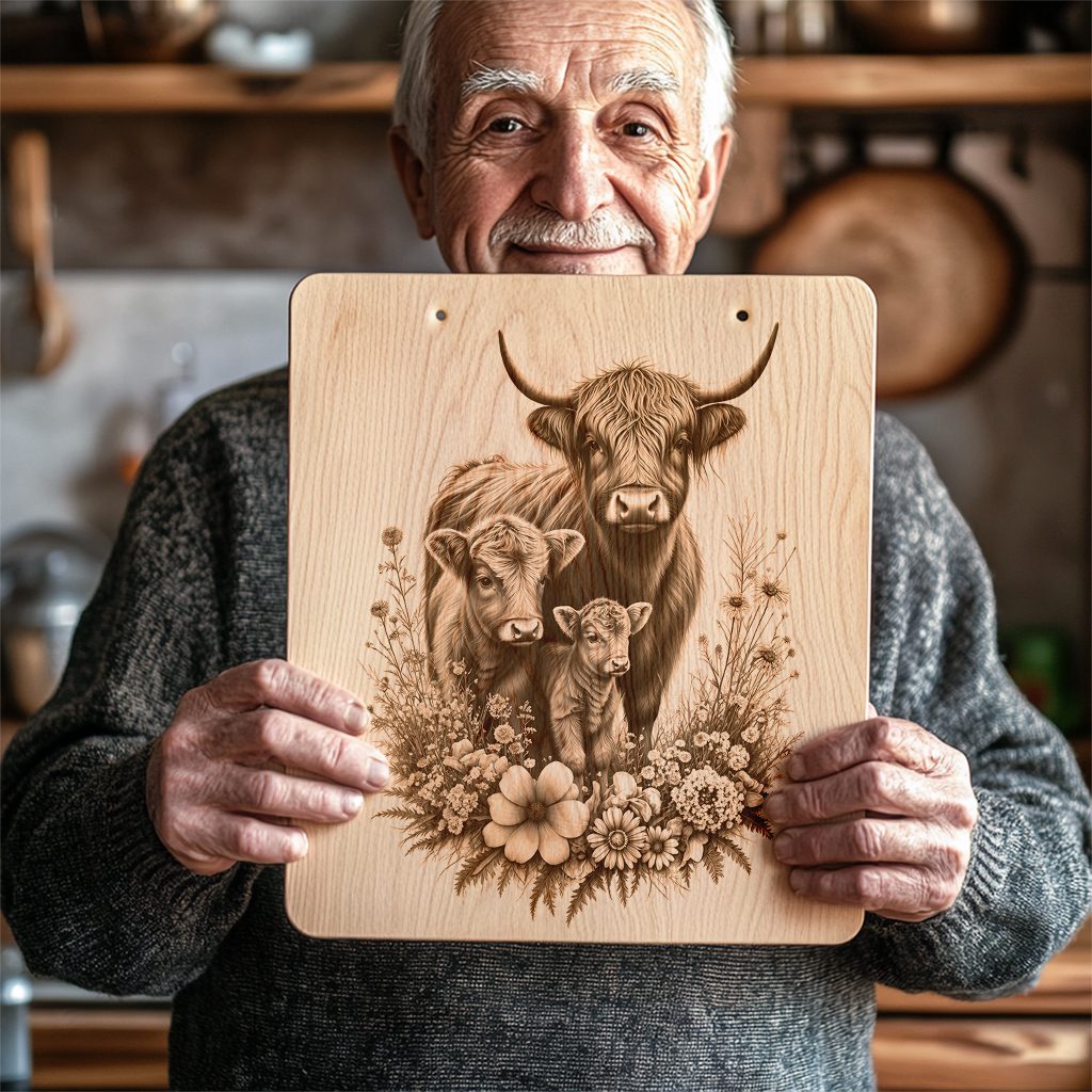 Highland Cow Wildflower Charcuterie Board Design, Kitchen Decor,