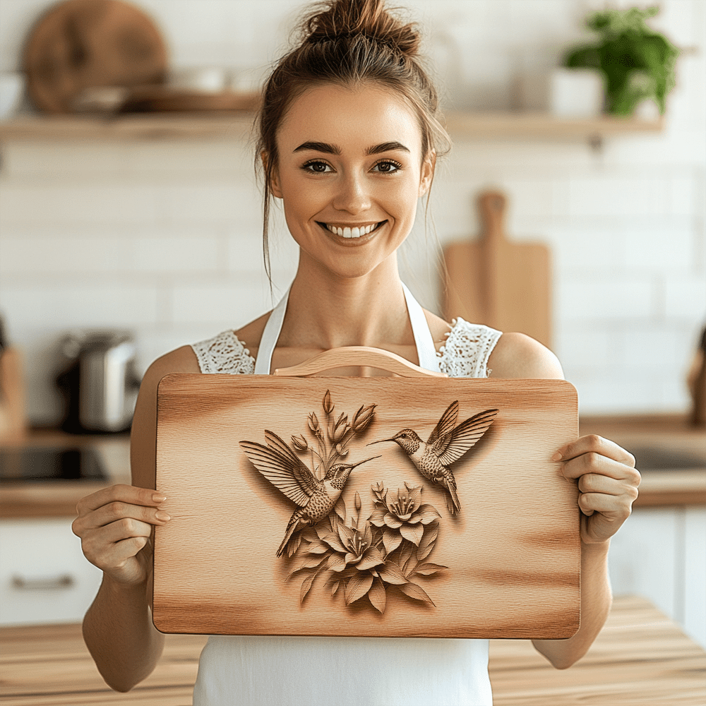 Hummingbird 3D Illusion Charcuterie Board Engraving File, Kitchen