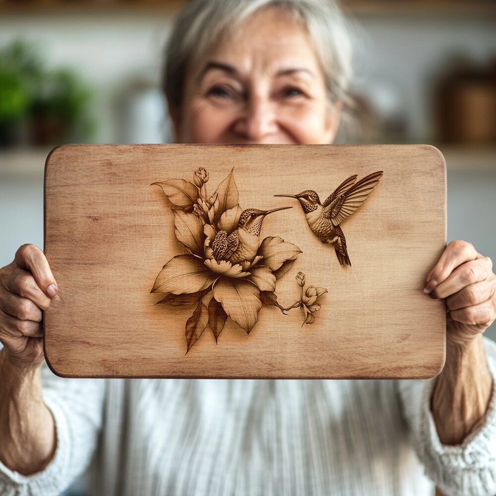 Hummingbird 3D Illusion Charcuterie Board Laser File, Unique