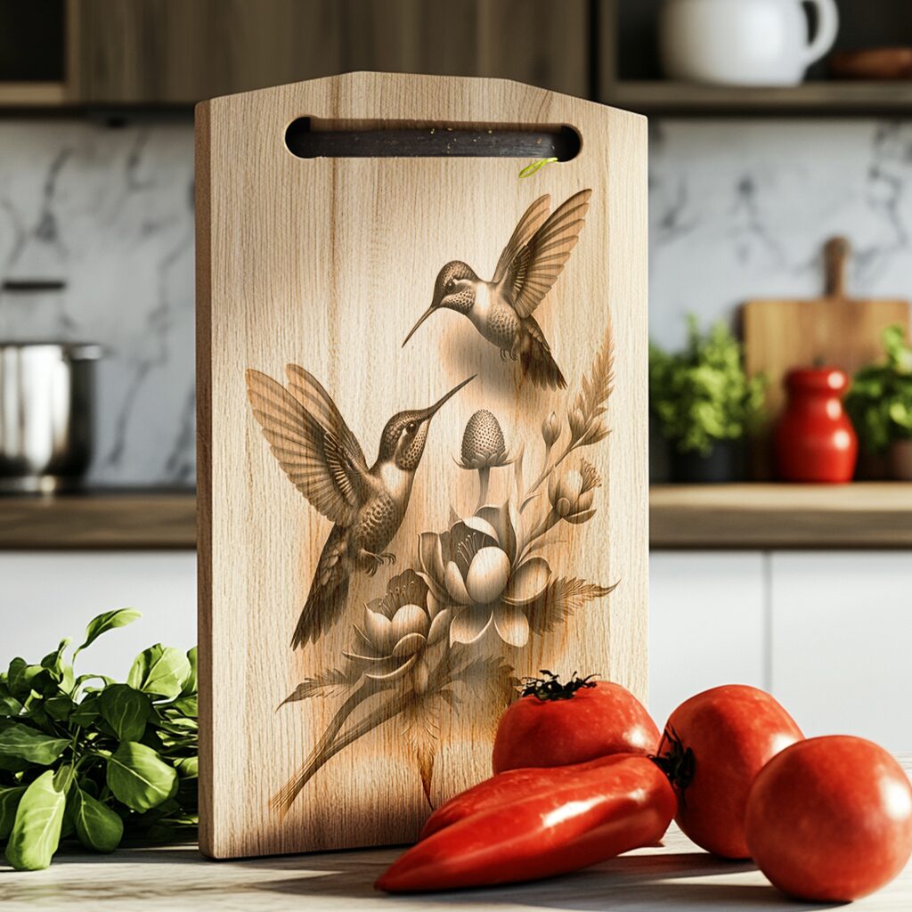 Hummingbird Couple 3D Illusion Charcuterie Board Laser Engraving