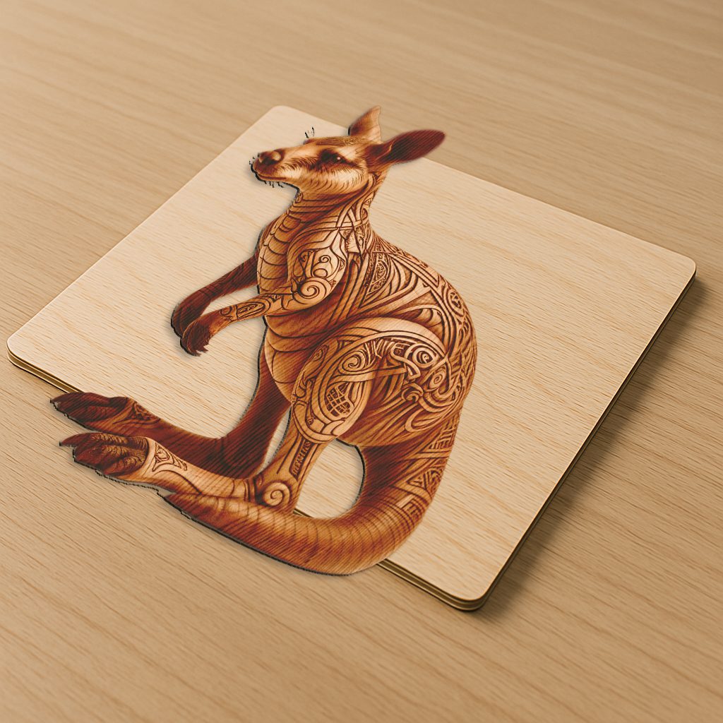 Kangaroo 3D Illusion Laser Engraving Design, Unique Animal