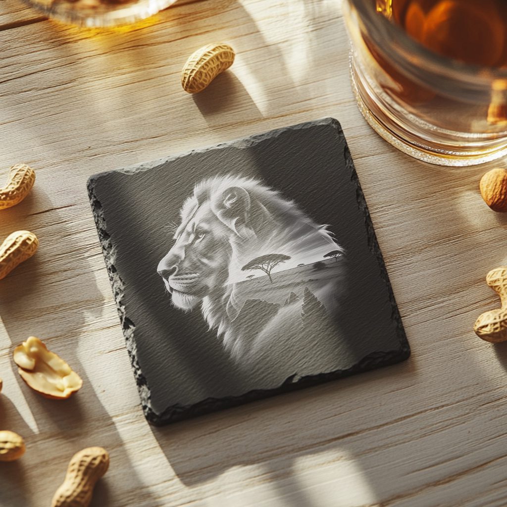 Lion Head Double Exposure Slate Coaster Engraving File,