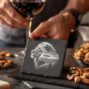 Lion Head Double Exposure Slate Coaster Engraving File,
