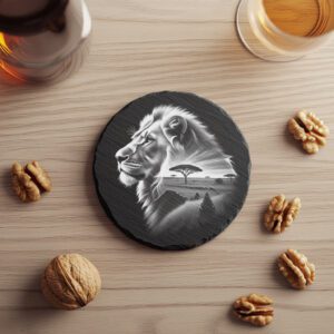 Lion Head Double Exposure Slate Coaster Engraving File,