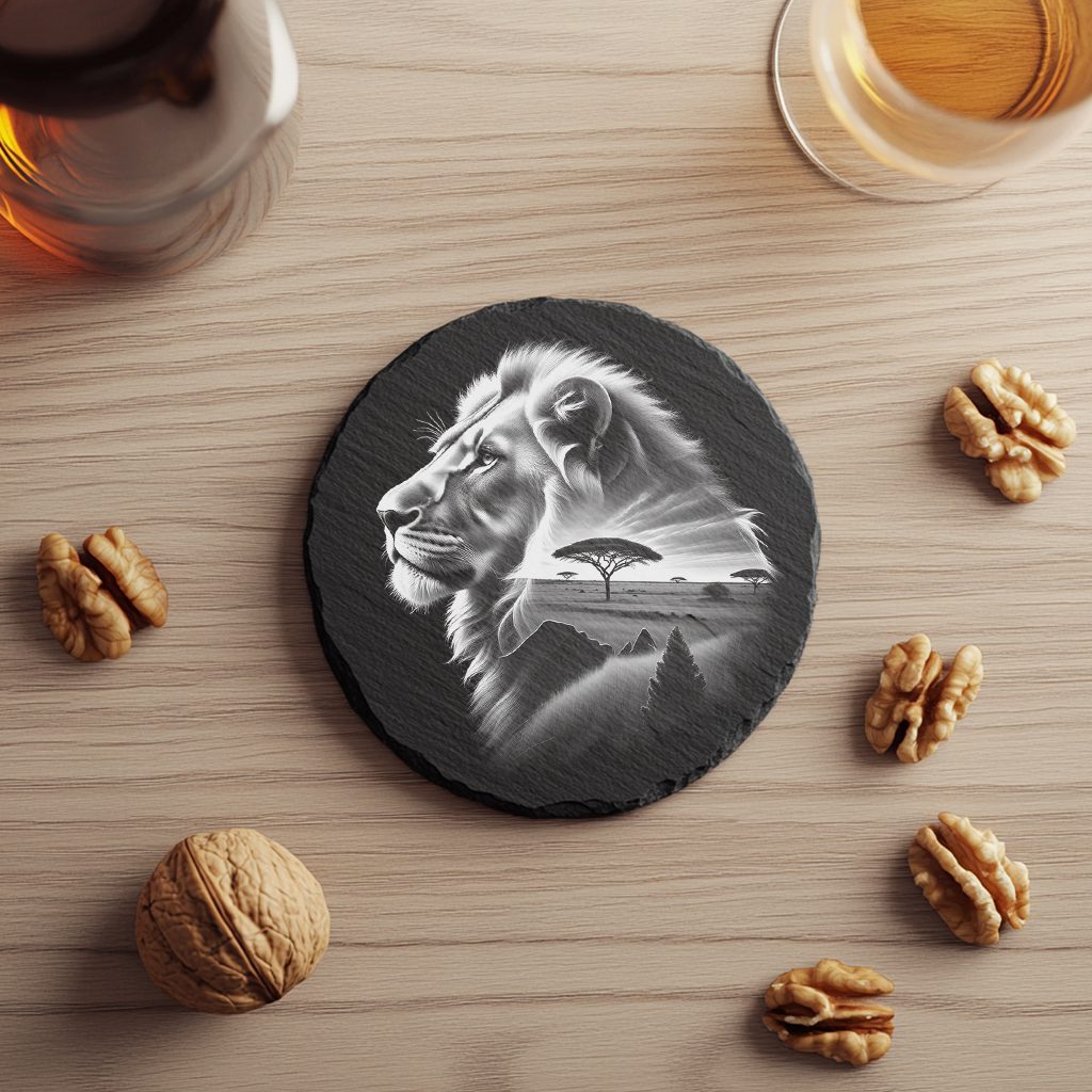 Lion Head Double Exposure Slate Coaster Engraving File,