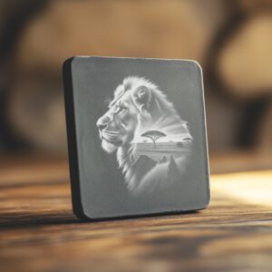 Lion Head Double Exposure Slate Coaster Engraving File,