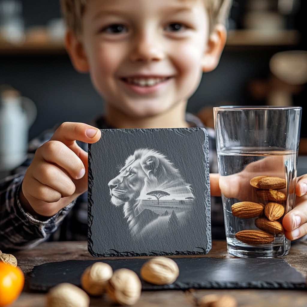 Lion Head Double Exposure Slate Coaster Engraving File,