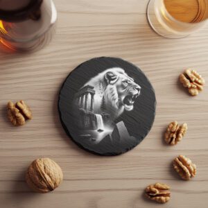 Lion Waterfall Double Exposure Slate Coaster Engraving File,