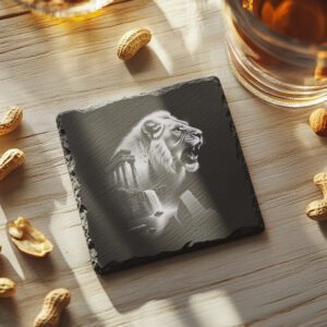 Lion Waterfall Double Exposure Slate Coaster Engraving File,