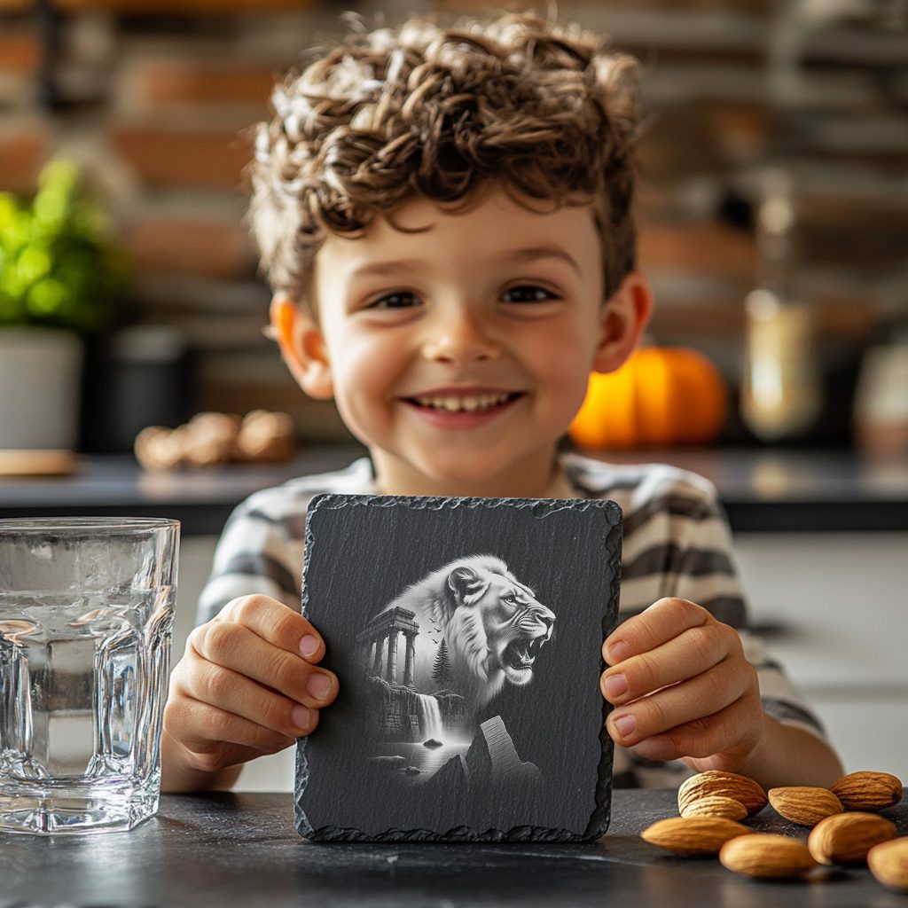 Lion Waterfall Double Exposure Slate Coaster Engraving File,
