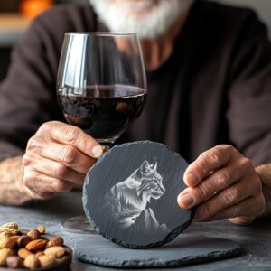 Lynx Mountain Landscape Laser Engraving Design, Slate Coaster