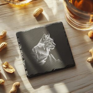 Lynx Mountain Landscape Laser Engraving Design, Slate Coaster