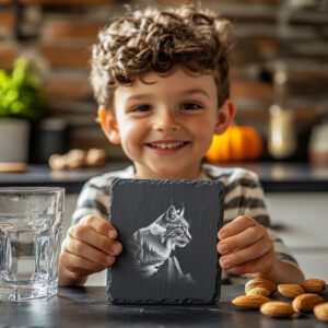 Lynx Mountain Landscape Laser Engraving Design, Slate Coaster
