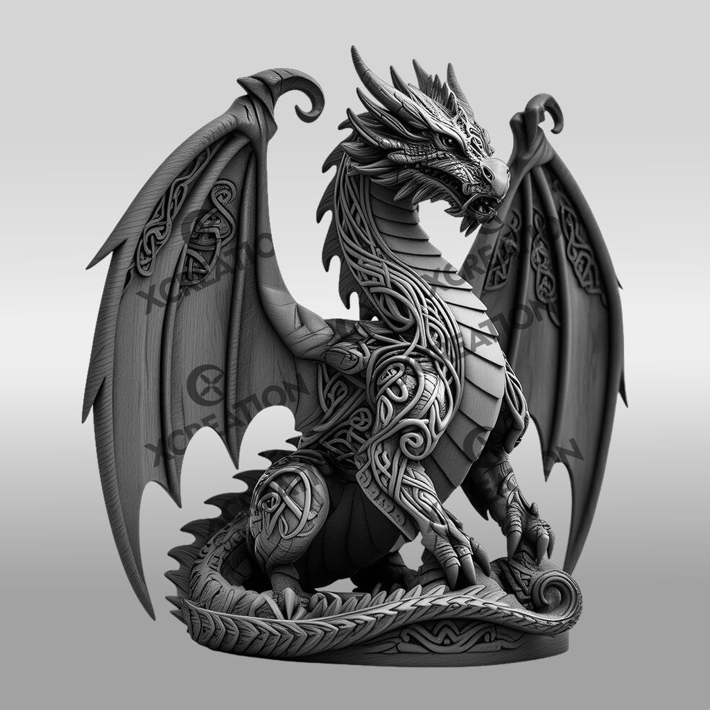 Majestic Dragon 3D Illusion Laser Engraving Design, PNG