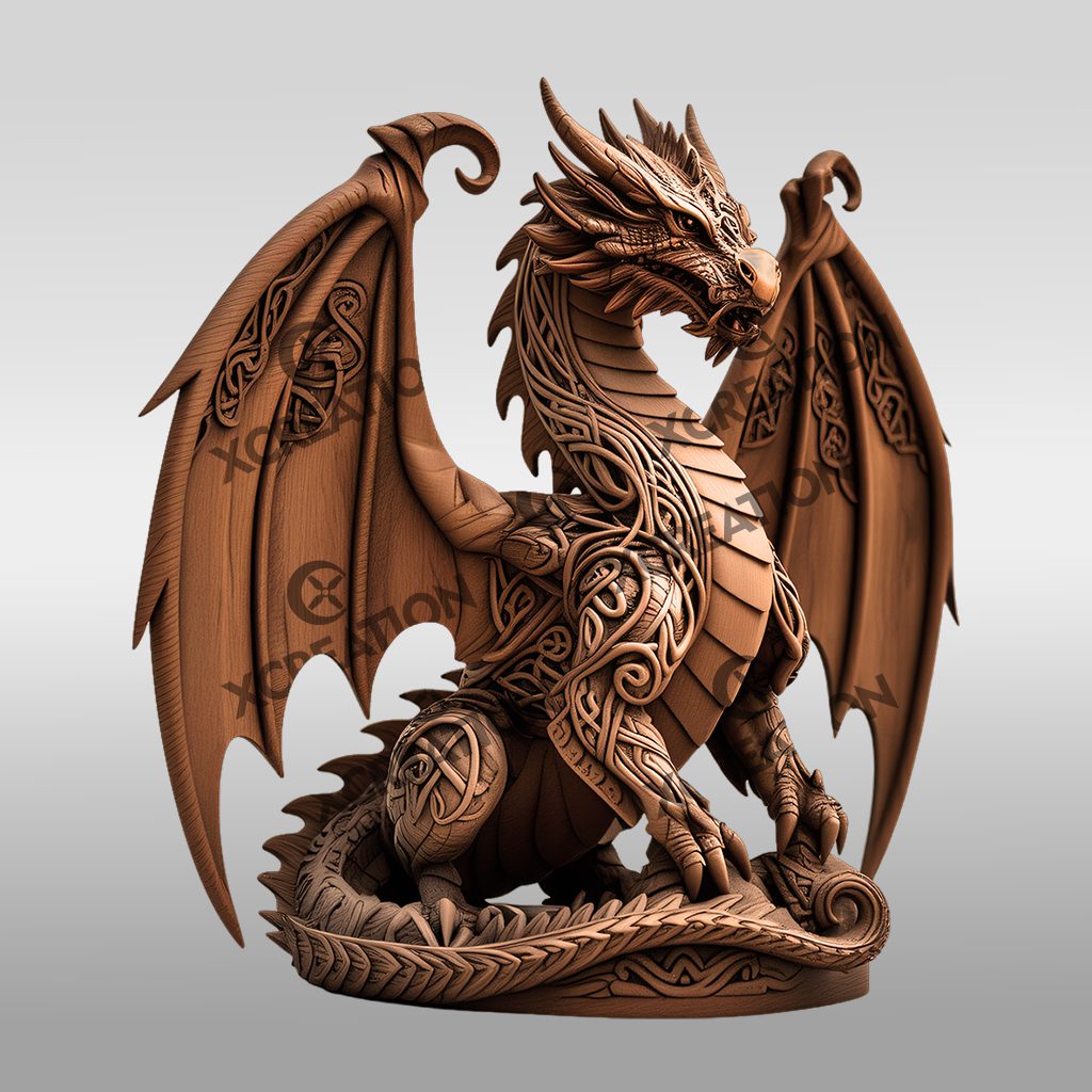 Majestic Dragon 3D Illusion Laser Engraving Design, PNG