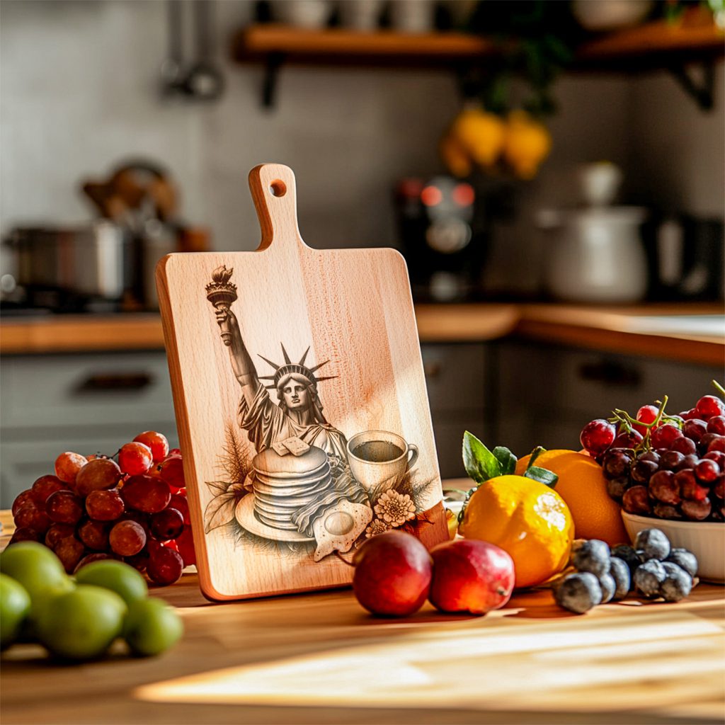 NYC Breakfast Charcuterie Board Engraving File with Statue