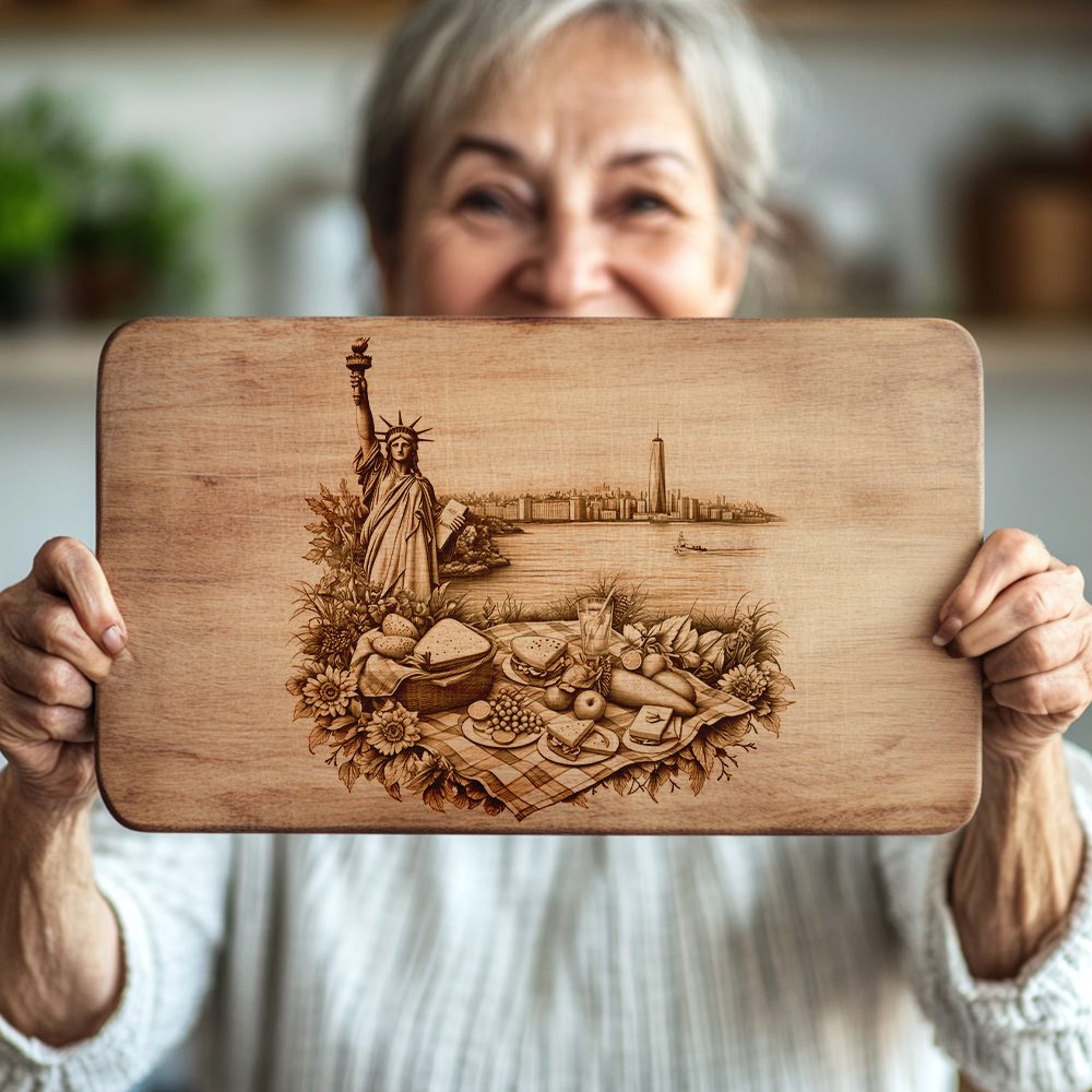 Picnic Charcuterie Board Design, Statue of Liberty Engraving