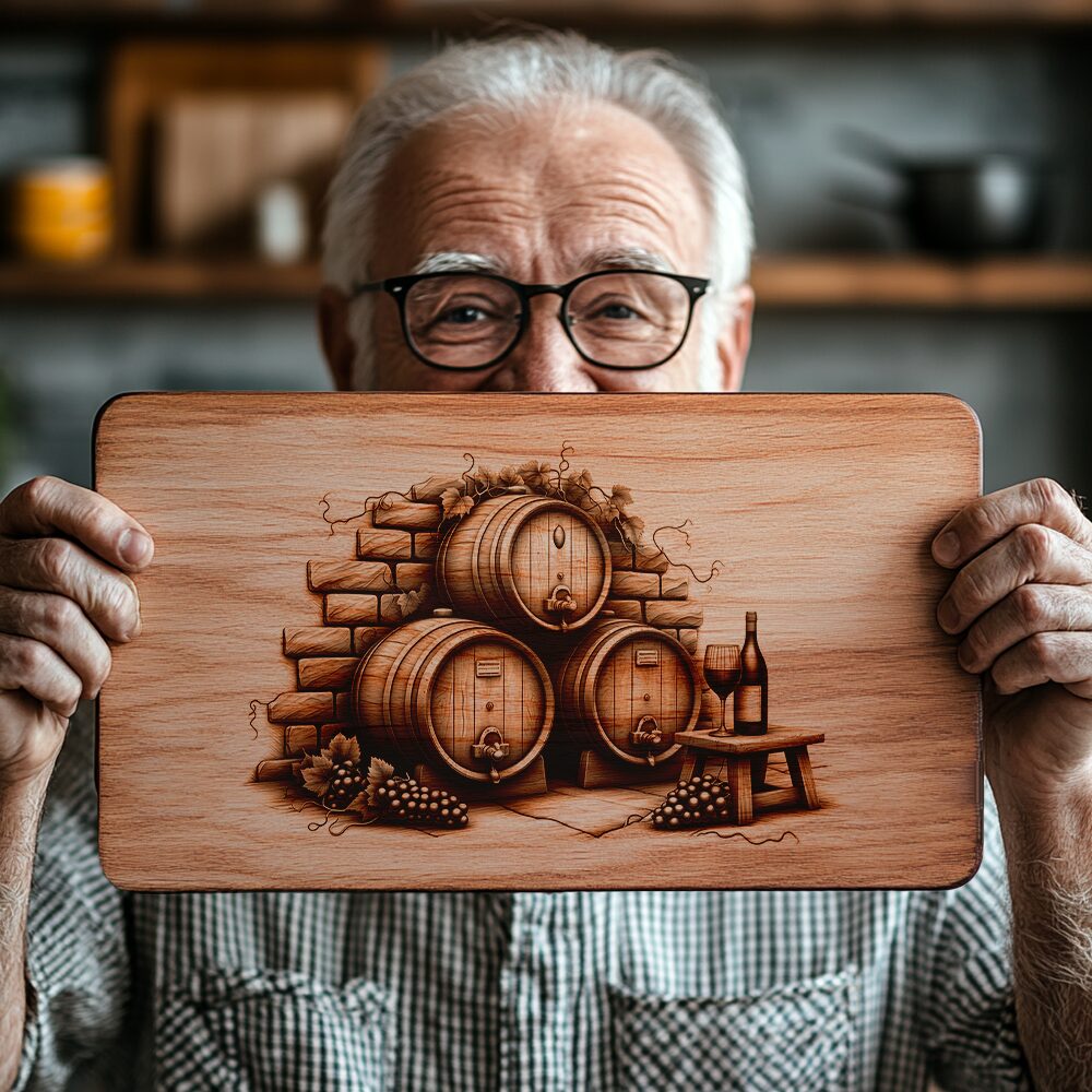 Retro Wine Barrel Charcuterie Board Laser Engraving File,