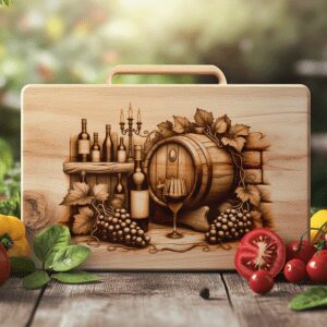 Retro Wine Bottle and Brick Wall Charcuterie Board