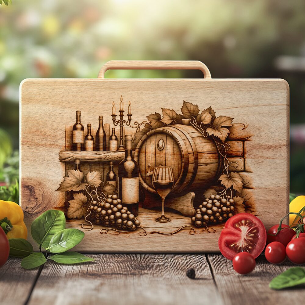 Retro Wine Bottle and Brick Wall Charcuterie Board