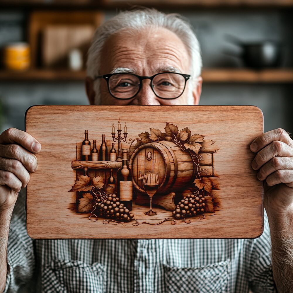 Retro Wine Bottle and Brick Wall Charcuterie Board