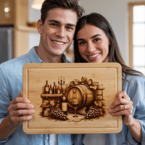 Retro Wine Bottle and Brick Wall Charcuterie Board