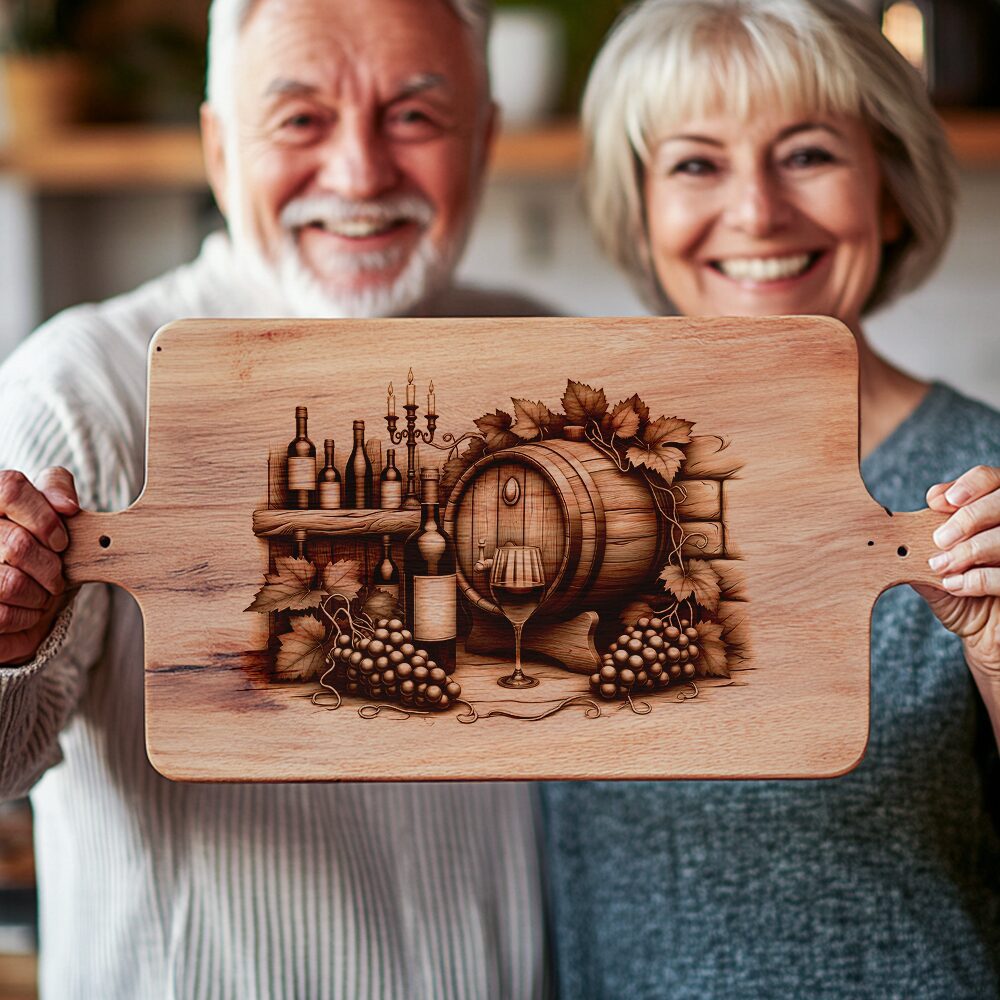 Retro Wine Bottle and Brick Wall Charcuterie Board