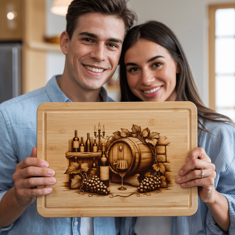 Retro Wine Bottle and Brick Wall Charcuterie Board