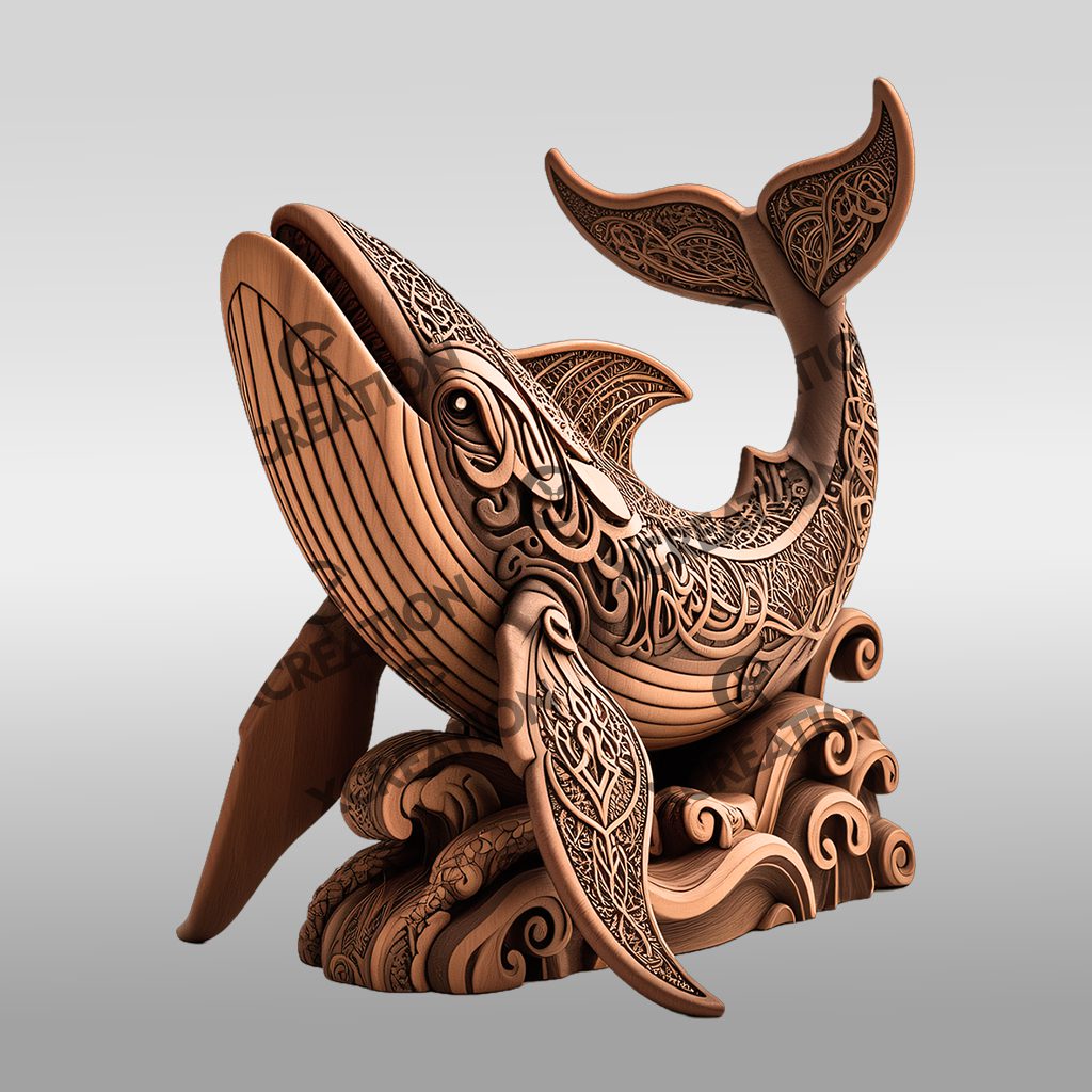 Whale 3D Laser Engraving Design, Nautical Art File