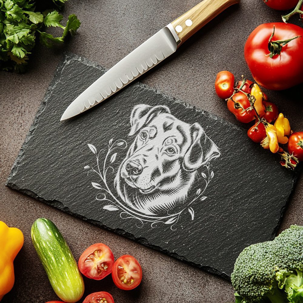 Slate Cheese Board Engraving File, Dog Head Design,