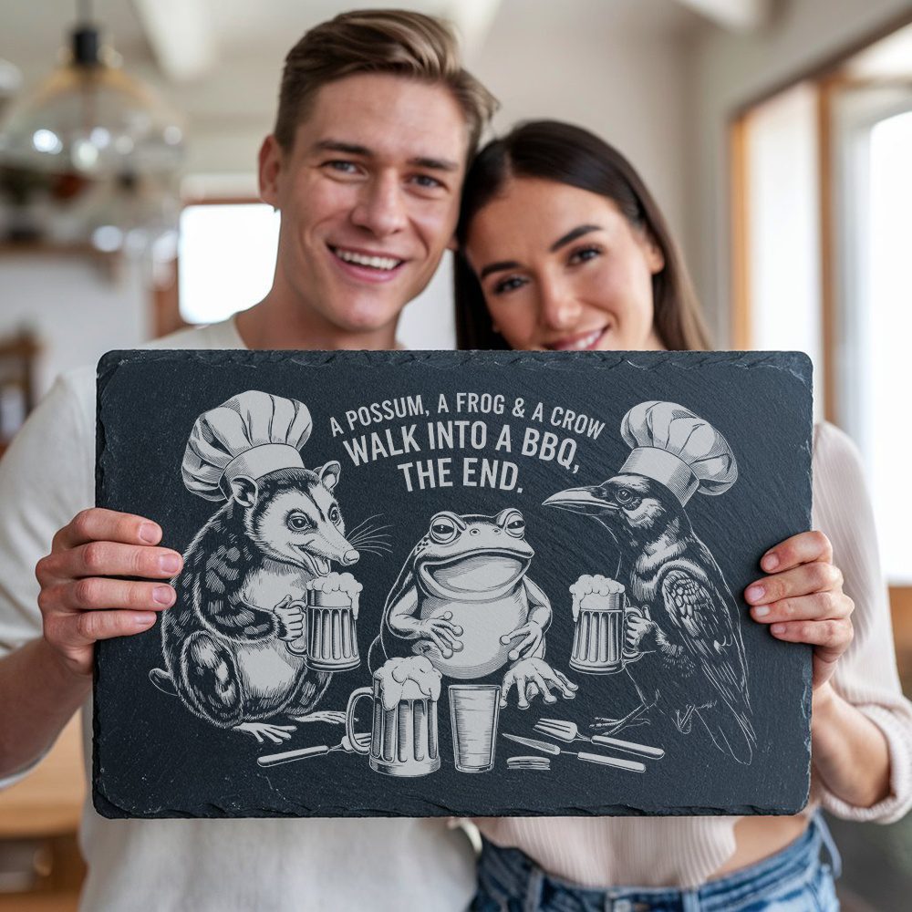 Slate Cheese Board Engraving File, Possum Frog Crow,