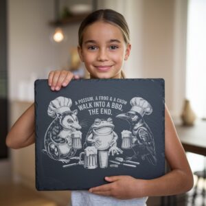 Slate Cheese Board Engraving File, Possum Frog Crow,