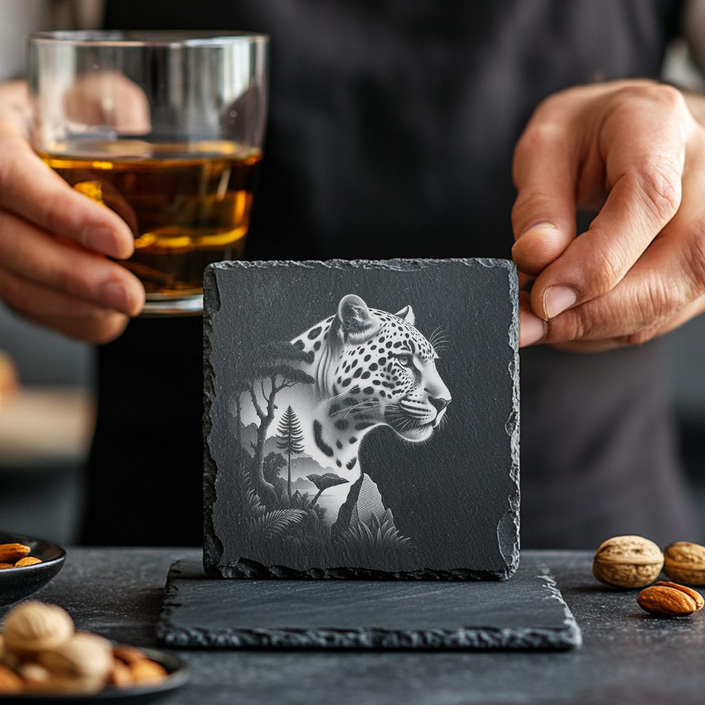 Slate Coaster Design, Laser Engraving Pattern, Double Exposure
