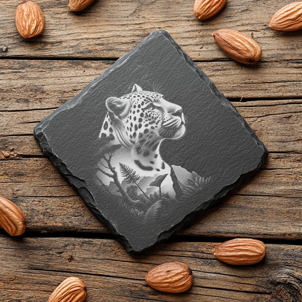 Slate Coaster Design, Laser Engraving Pattern, Double Exposure