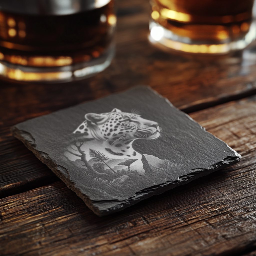 Slate Coaster Design, Laser Engraving Pattern, Double Exposure