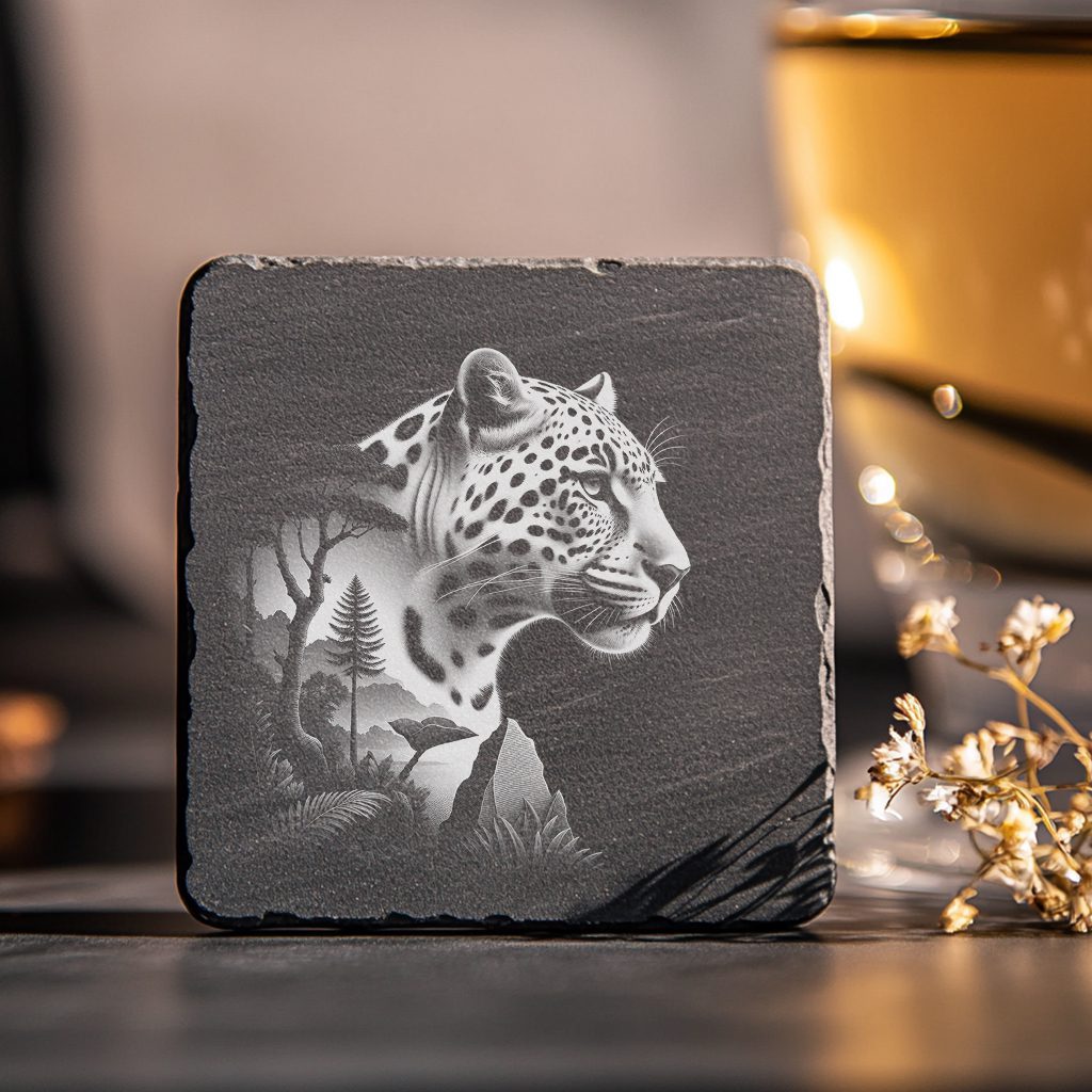 Slate Coaster Design, Laser Engraving Pattern, Double Exposure