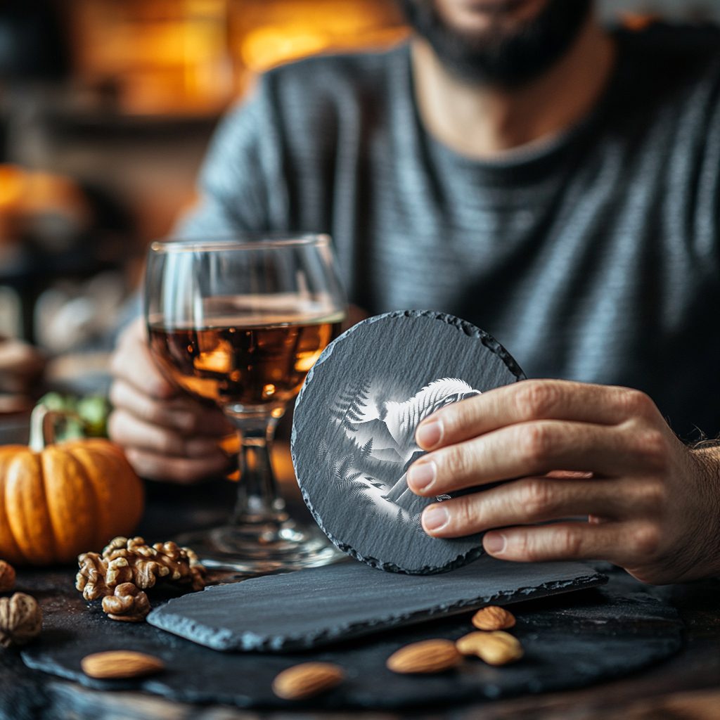 Slate Coaster Digital Design, Laser Engraved T-Rex Forest