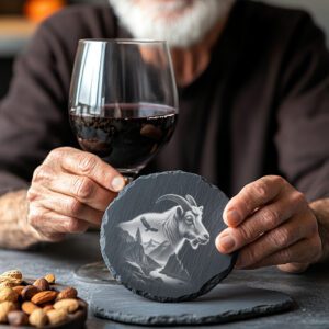 Slate Coaster Engraving Design, Mountain Goat Double Exposure,