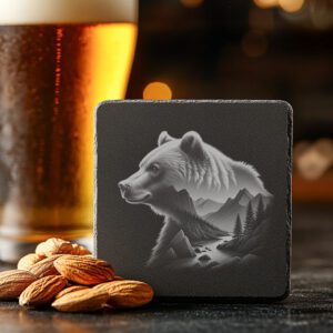 Slate Coaster Engraving File, Double Exposure Bear Mountain,
