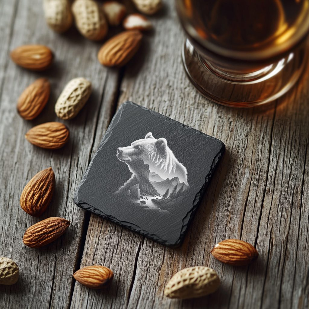 Slate Coaster Engraving File, Double Exposure Bear Mountain,