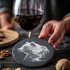 Slate Coaster Engraving File, Double Exposure Bear Mountain,