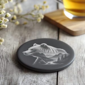 Slate Coaster Engraving File, Double Exposure Bear Mountain,