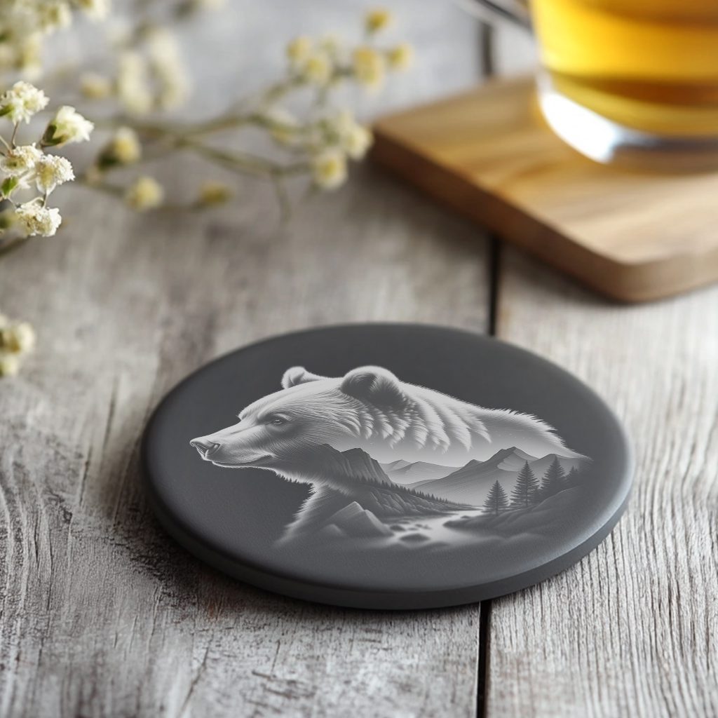 Slate Coaster Engraving File, Double Exposure Bear Mountain,