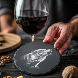 Slate Coaster Engraving File, Double Exposure Wolf Moon,
