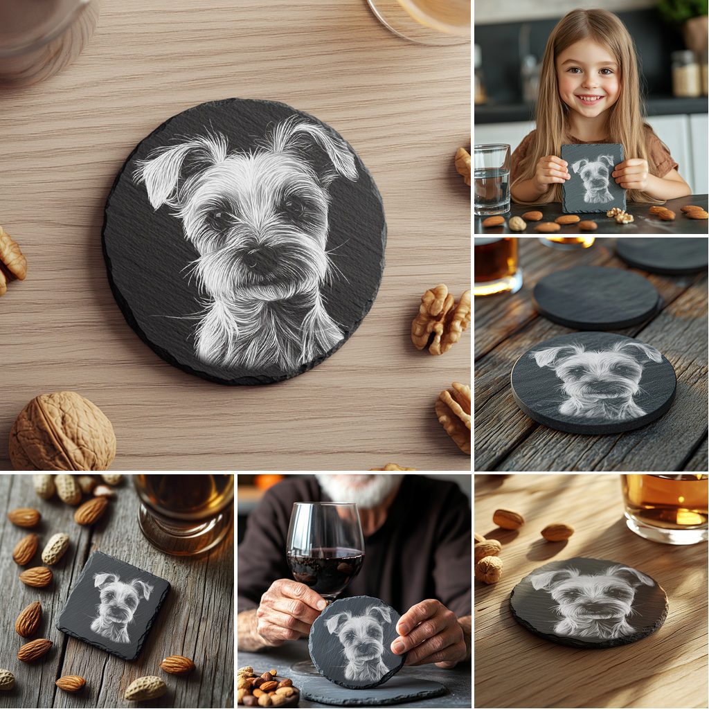 Slate Coaster Engraving Files, 3D Illusion Cat Dog