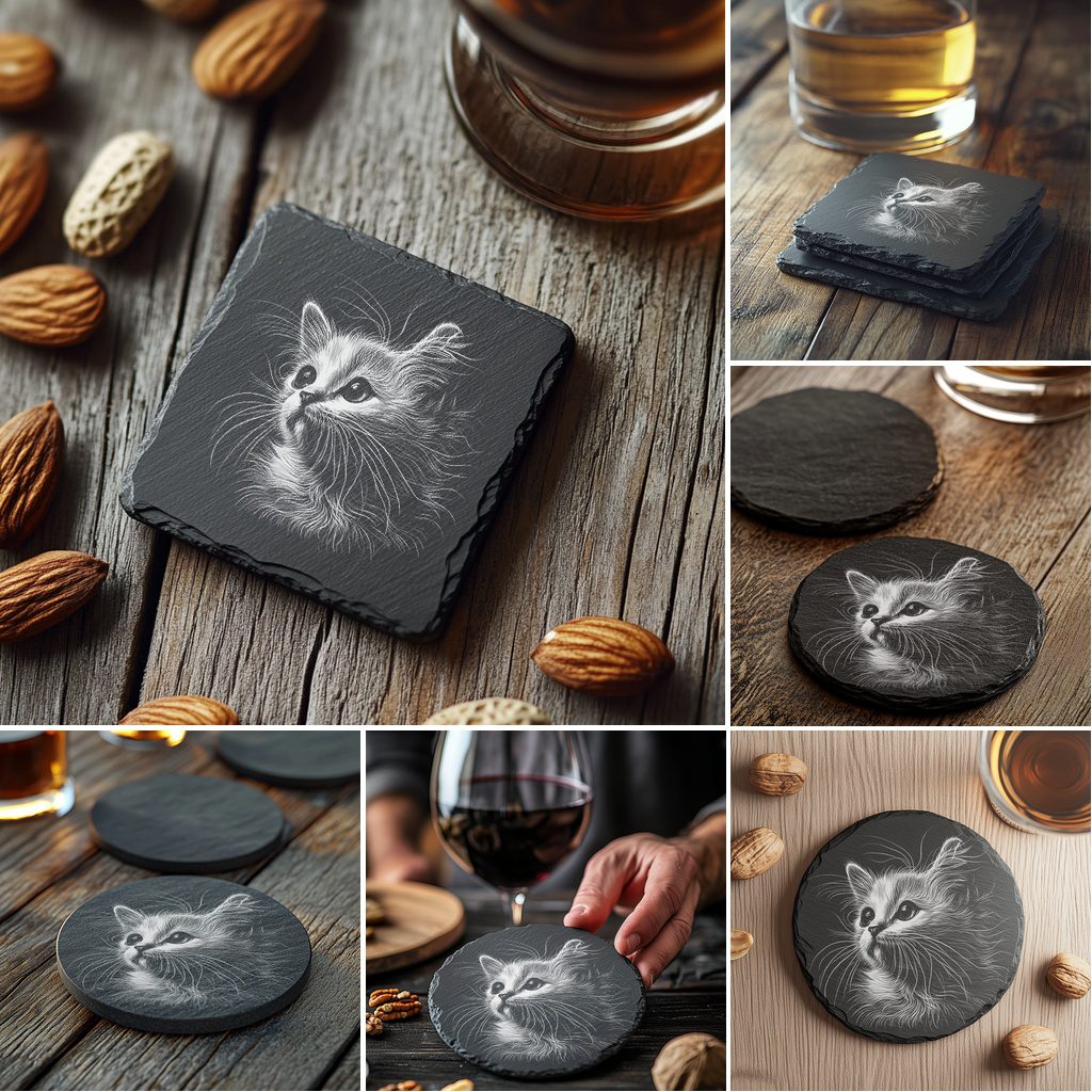 Slate Coaster Engraving Files, 3D Illusion Cat Dog