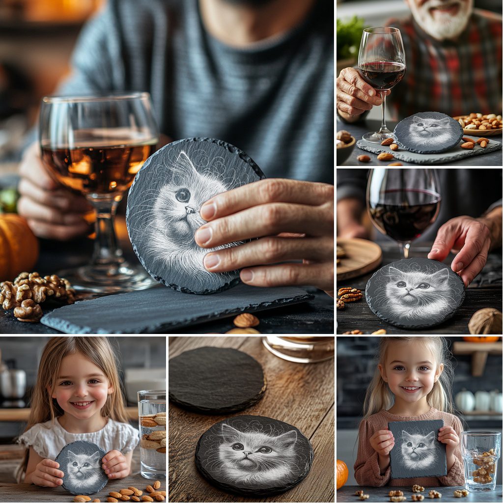 Slate Coaster Engraving Files, 3D Illusion Cat Dog